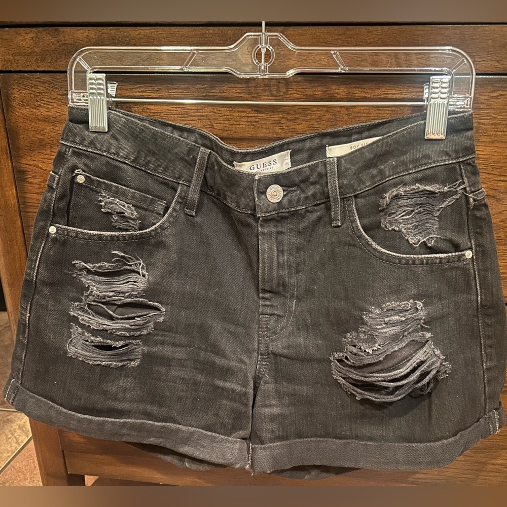 Guess High Rise Black Denim Shorts, size 27.